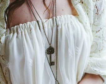 Three Key Necklaces Special Price The Secret Garden Vintage Style Long Necklaces bridesmaid necklace
