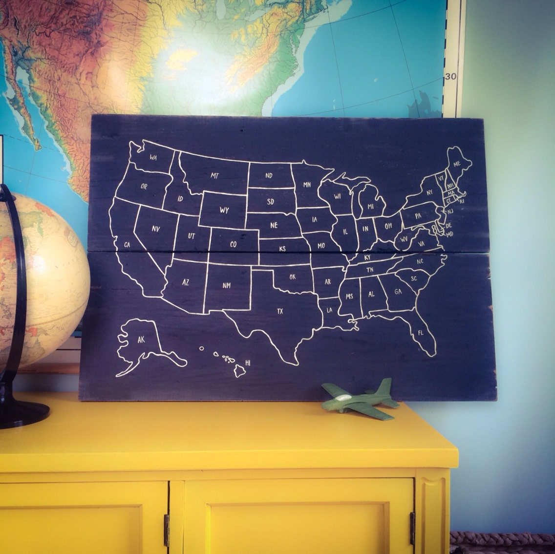 Hand Painted USA Chalkboard Map LARGE on reclaimed wood