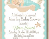 Mermaid baby shower invitation, sweet little mermaid girl DIY printable baby shower invite, African American baby available.