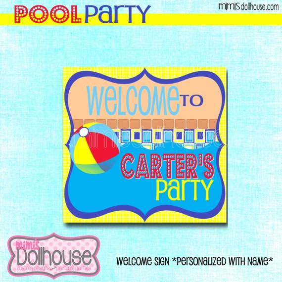 PERSONALIZED Pool Party Welcome SignPrintable by MimisDollhouse