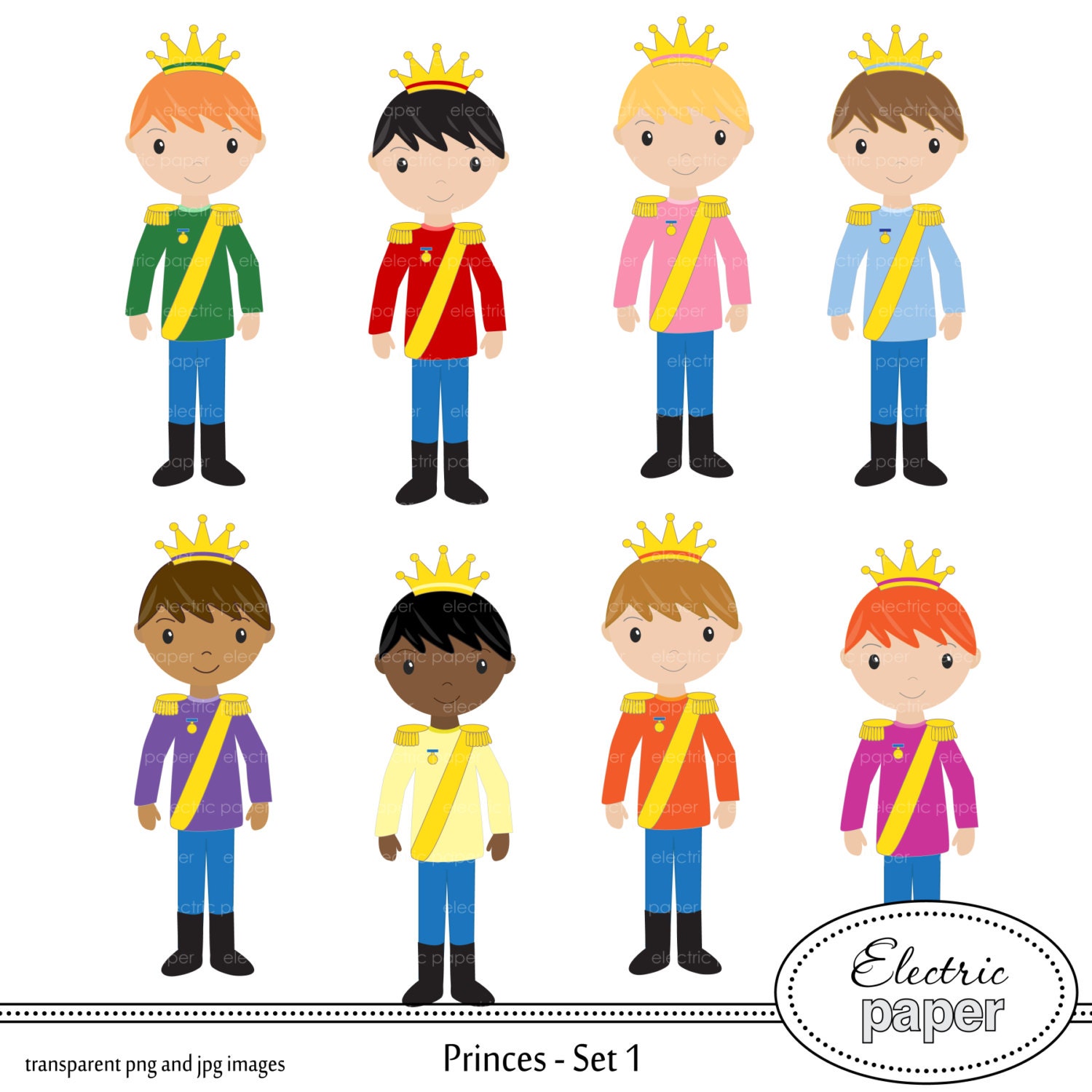 Prince - Clip Art Set 1 - Cute Boy Prince with Crown Princes Clip Art ...