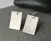 Silver Birch Bark Earrings - Unique hammered silver rectangular earrings