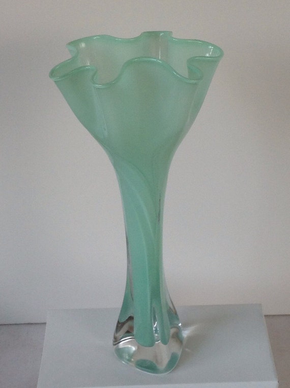 Hand Blown Glass Vase Opaque Mint Green Flower Top Bud Vase