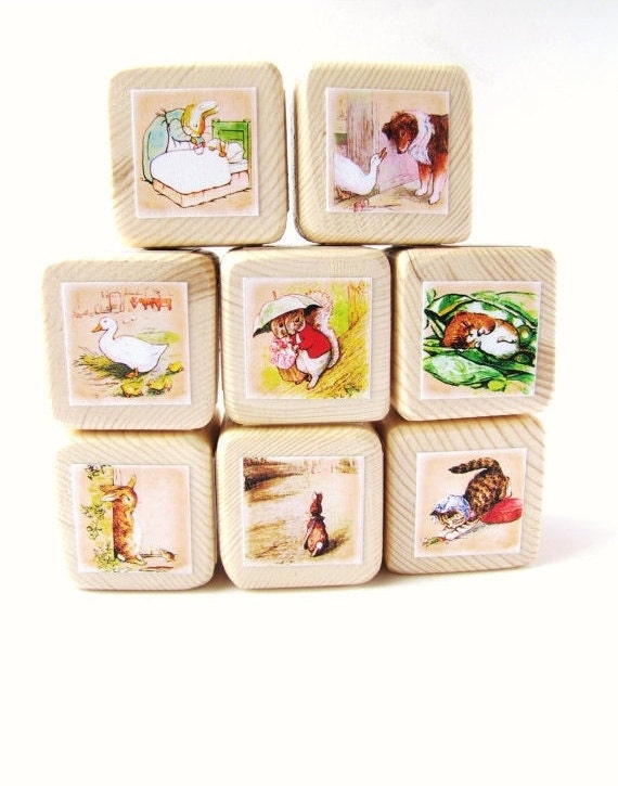 baby shower wood blocks Peter Potter. decoration. Baby shower Wood Beatrix Baby Rabbit. Blocks