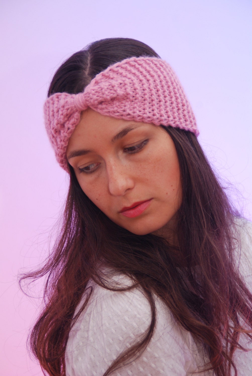 Pink wool knitted headband, nice merino wool yarn, fashion wool ...