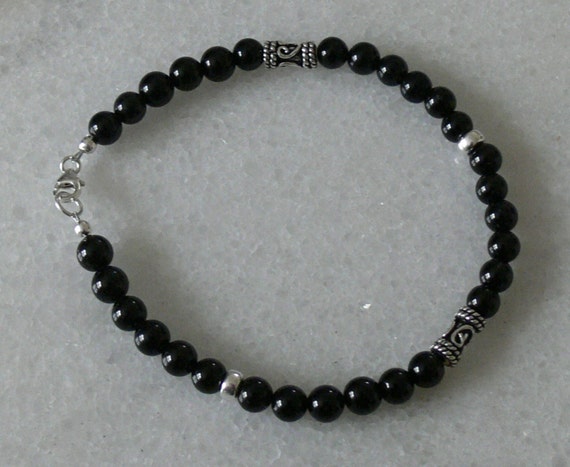 Black tourmaline bracelet and sterling by MidnightMagicJewelry