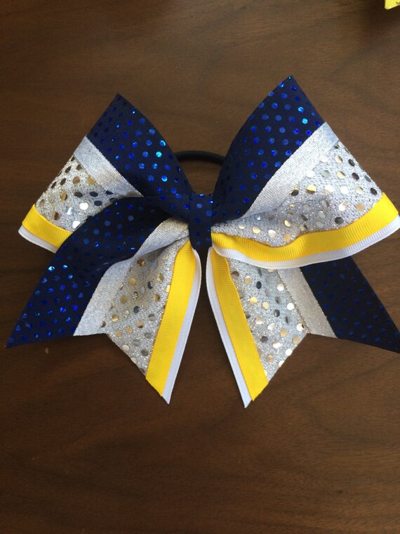 Navy Yellow and Silver Cheer Bow This Bow by FrancescasBowtique