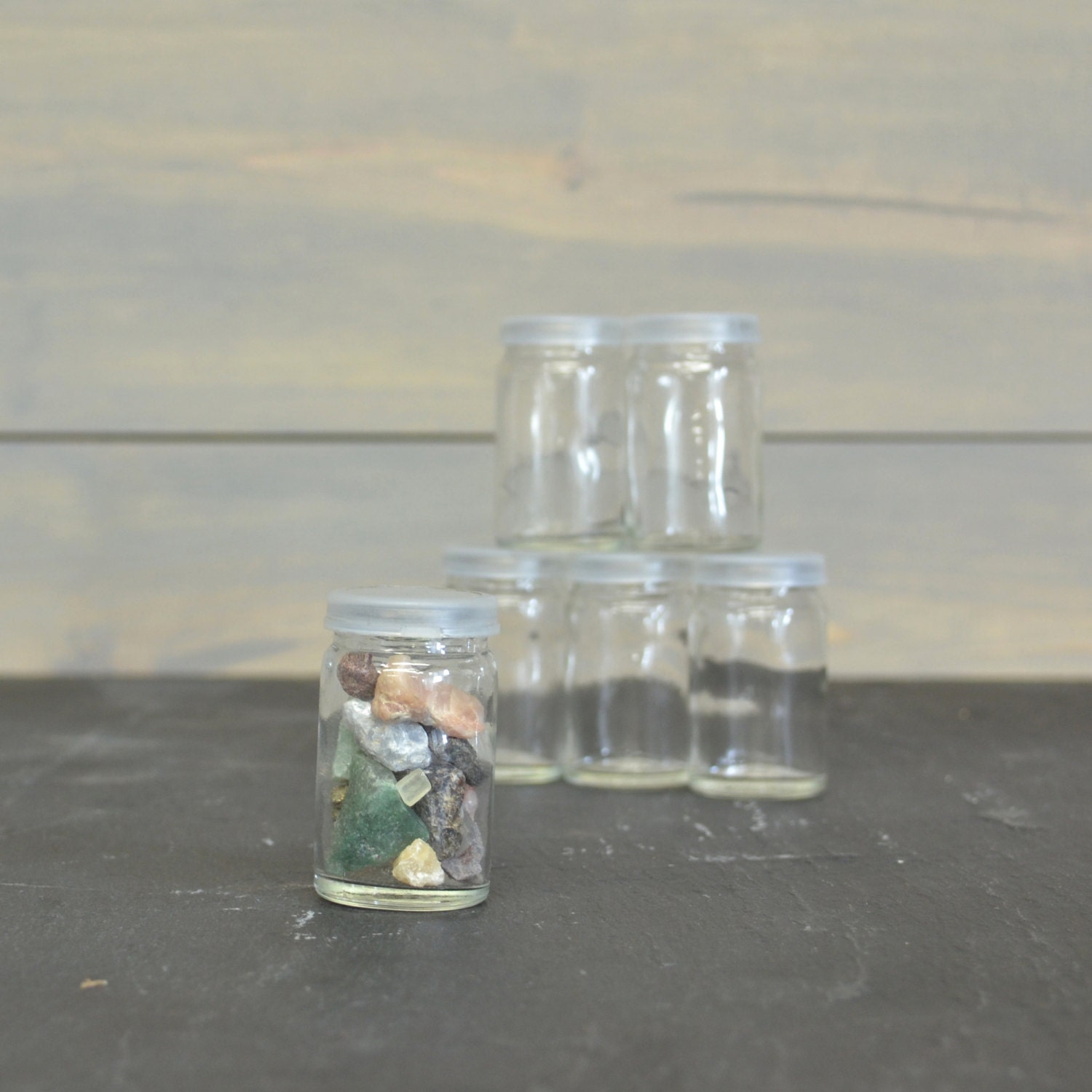 Small Glass Bottle Glass Jar Snap Top Plastic Lid by KOLORIZE
