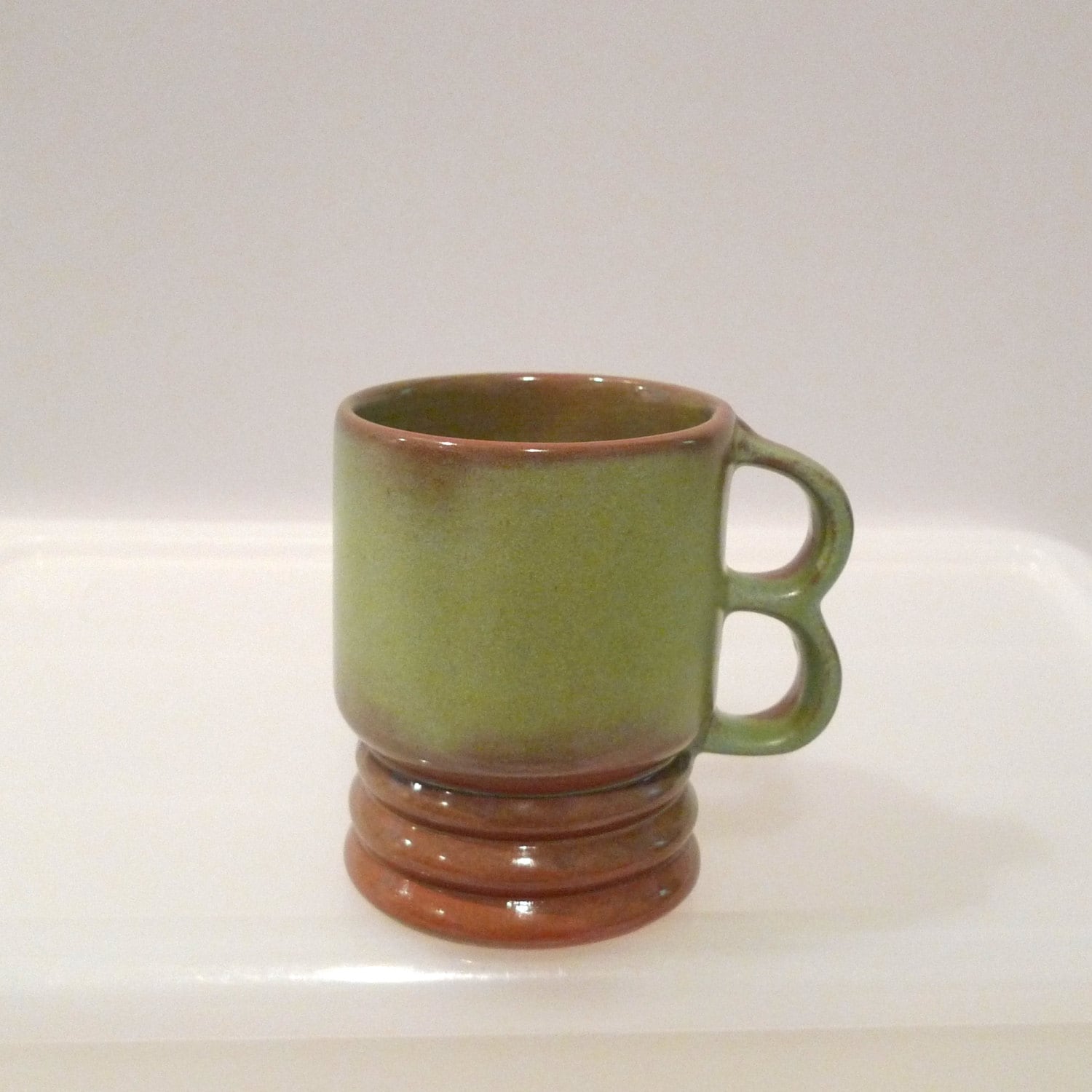 Frankoma C11 Mug Vintage Green Brown Glaze Cup Earth Tones