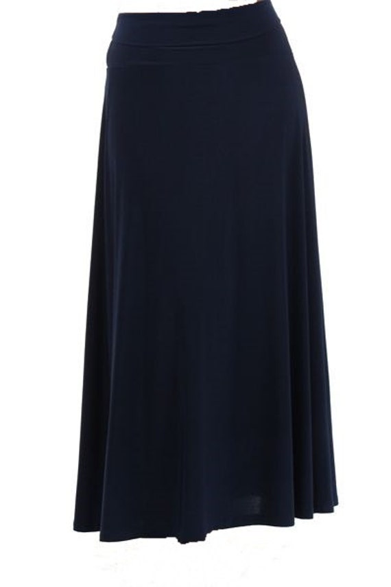 Items similar to Perfect Women's Solid Navy Blue Knit Maxi Skirt Long ...