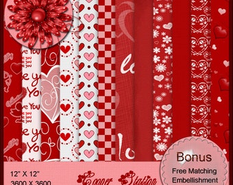 Digital Printable Valentine Paper Pack Two DP023
