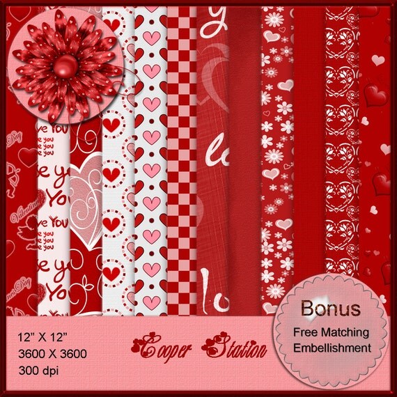 Digital Printable Valentine Paper Pack Two DP023