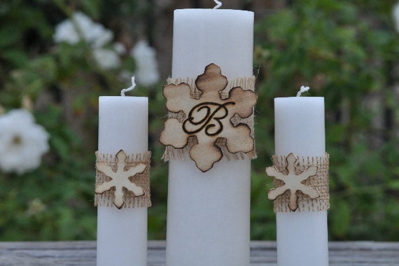 Personalized Winter Wedding-Christmas Wedding-Rustic/Woodland Wedding- Unity Candle Set