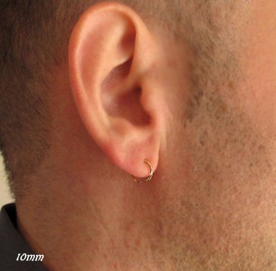 Mens Gold Earrings. 10mm Hoop for men. 14K Gold Filled. Mens