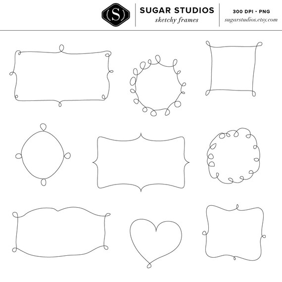 9 Hand Drawn Digital Frames Clipart For Personal and