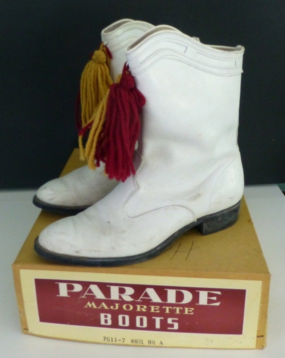 Vintage White Leather Majorette Parade Boots Size 8.5