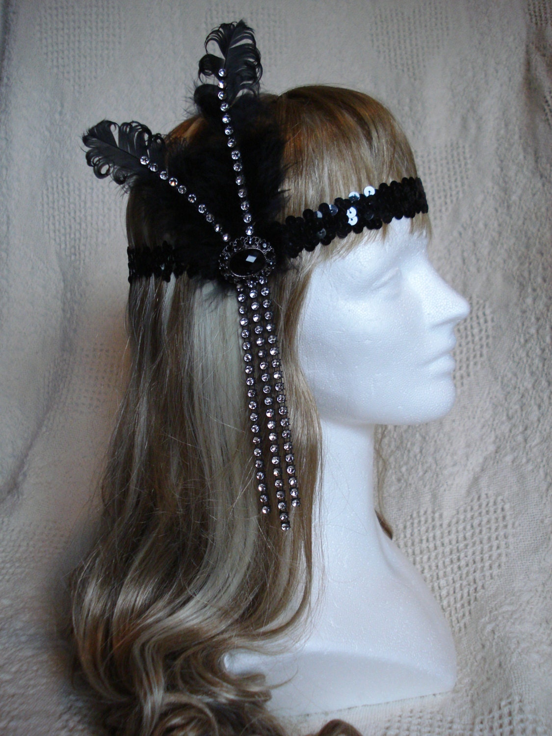 1920s Flapper Headband Black Feather Headband Great by Axentz