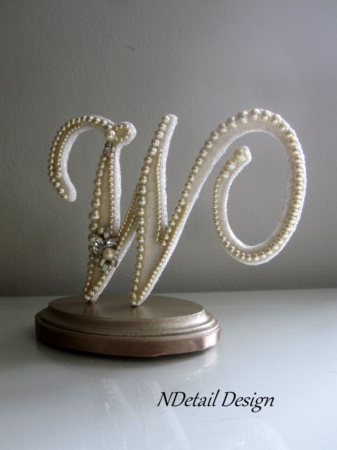 Wedding Cake Topper And Keepsake Monogram Letter W Vintage Ivory 