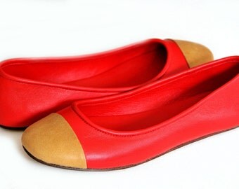 red flat leather shoes