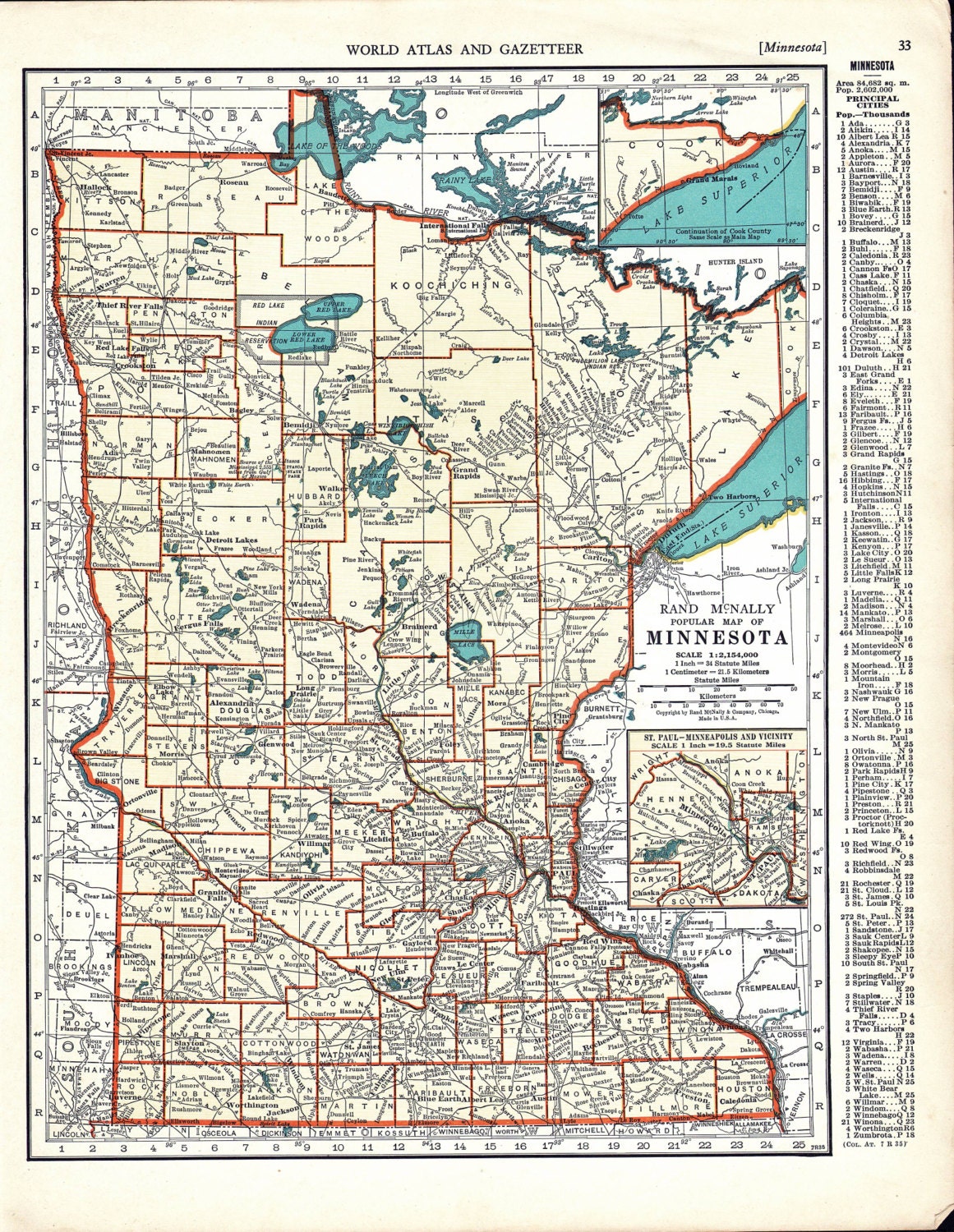 Large Map Print MINNESOTA Atlas Print Map Decor Wall