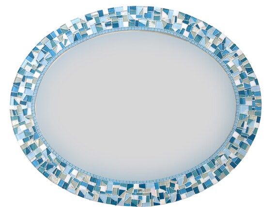 Blue and Aqua  Oval Mosaic Mirror  Custom by GreenStreetMosaics