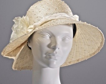 Natural Knotted Sisal Straw Hat, Medium Cloche Hat Women, Kentucky Derby Hat