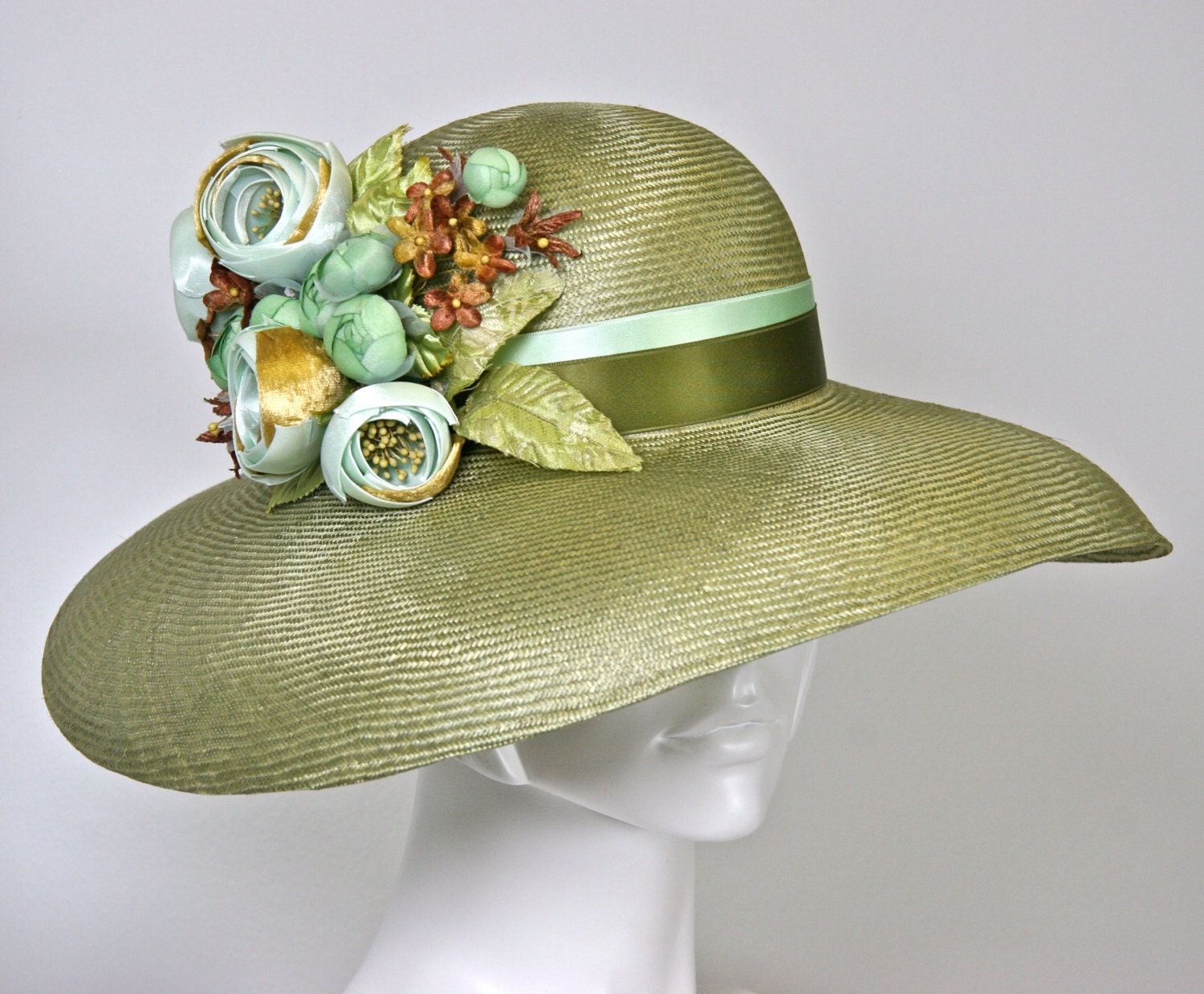 Kentucky Derby Hat Moss Green Women's Hat by MakowskyMillinery
