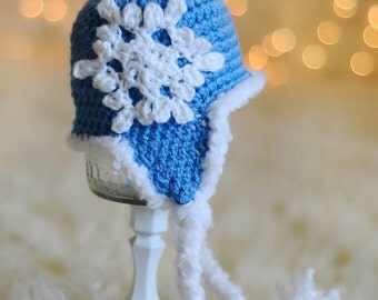 Blue Winter Snowflake Hat - Crochet Snowflake Hat - Custom Snowflake Hat - Newborn Snowflake Hat - Child Snowflake Hat - Custom Winter Hat