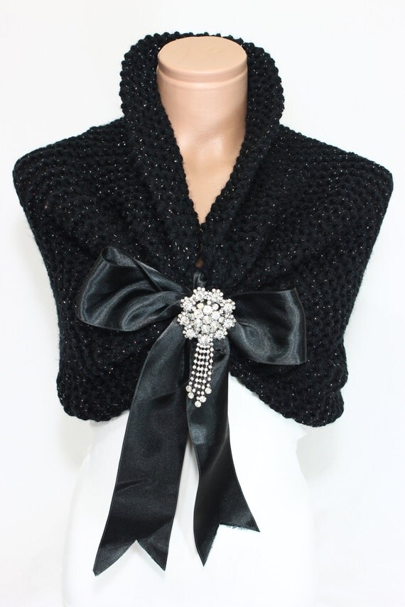 Black Wedding Shawl Bridal Shawl Bridal Wedding Stole by Arzus