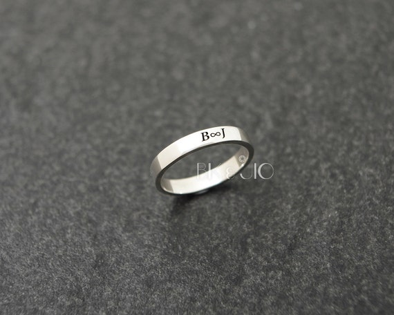 Sterling Silver 3mm Initial Engraved Ring