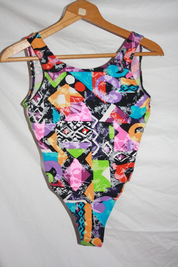 80s Super Flashy One Piece Thong Swimsuit by VillageVine on Etsy