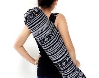 Yoga Mat Bag Handmade Yoga Mat Bag Sports Bags Sling Pilates Woven Women Cotton Black White Wf1