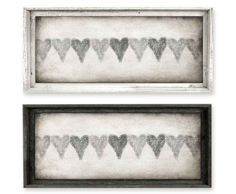 Rustic Home Decor Wall Decor Large Framed Art Hearts Grey