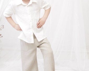 Boys clothes Ring bearer shirt Boys dress shirt Rustic wedding linen shirt White dress shirt Short sleeve shirt Boy Baptism clothes