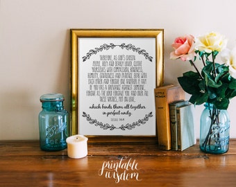 Printable Bible verse wall art, Scripture Print Christian wedding scripture decor, wedding quote Colossians 3:12-14 INSTANT DOWNLOAD