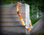 Orange Carnelian Bracelet with Citrine, Quartz, and Antique Gold Beads
