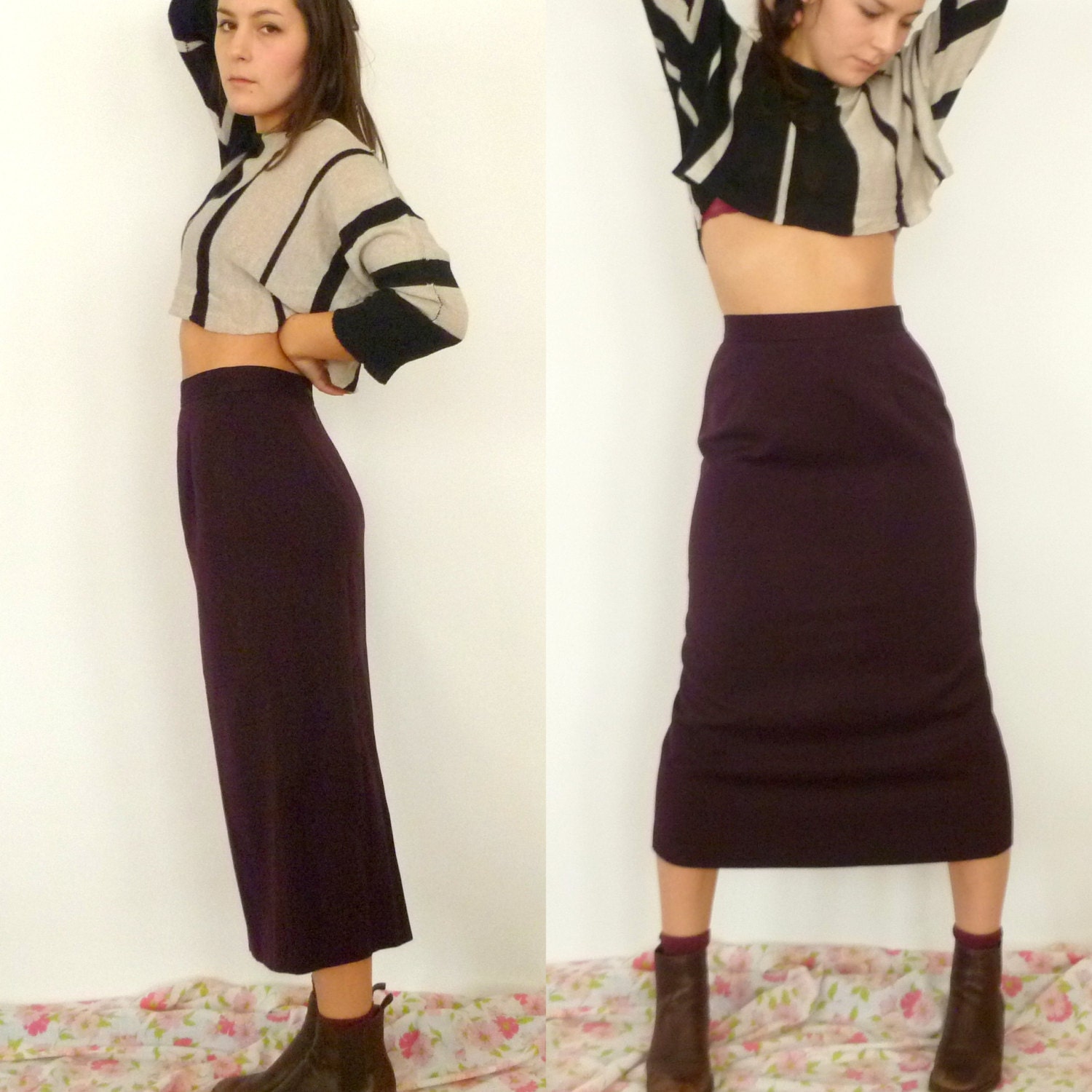 Vintage Dark Purple Long Skirt // Wool // High by ParadisePrairie