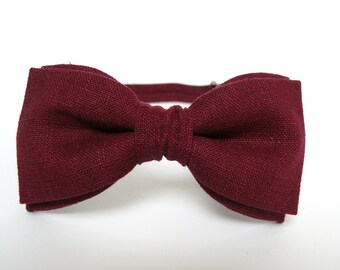 Burgundy Bow Tie for Men Wedding Bow Tie Mens Bow Ties Linen Bow Tie Gift for Men Groomsmen Gift for Christmas Maroon Bow Tie BowTie for Men