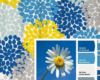 Shower Curtain in Yellow Blue Gray Floral Standard and Extra Shower Curtain in Yellow Blue Gray Floral Standard and Extra