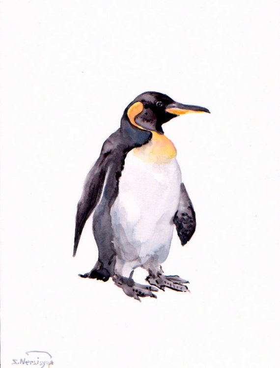 Penguin original watercolor painting 12 X 9 in animal