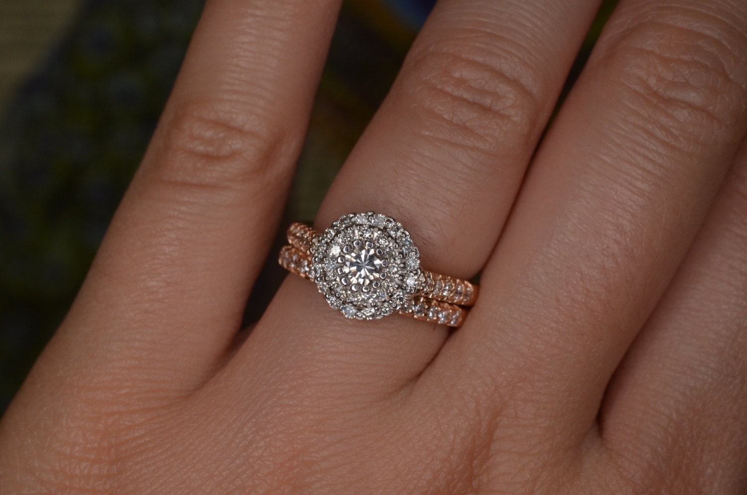 Cluster Setting Diamond Engagement Ring and Wedding Band Set