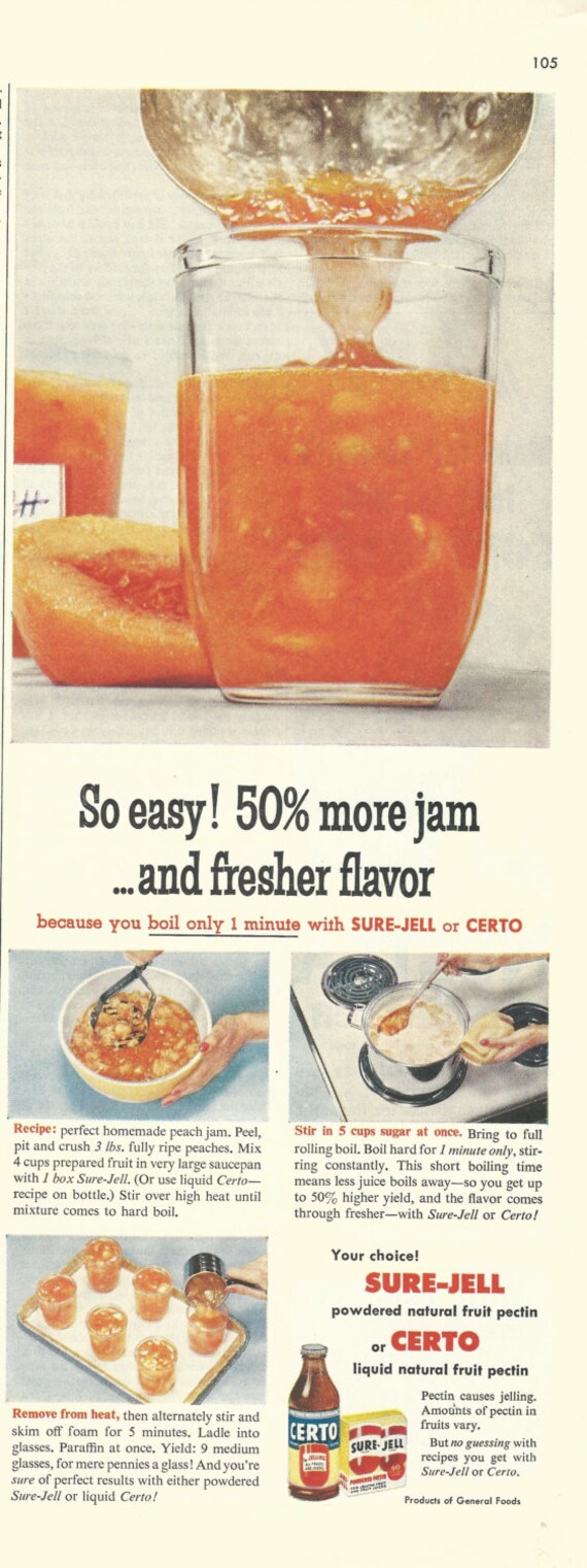 Sure Jell  Certo Original 1957 Vintage Print Ad by VintageAdarama