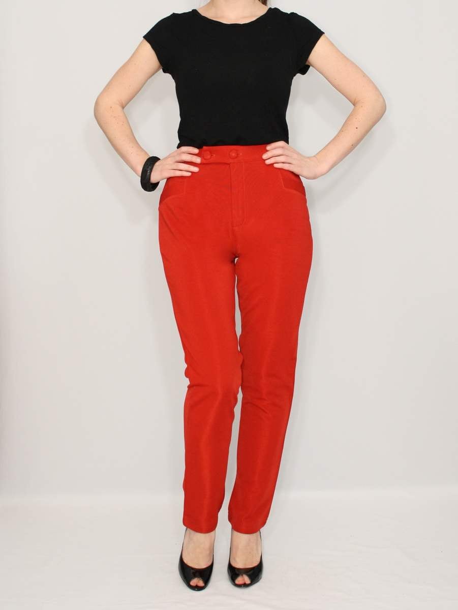 Red Pants Skinny High waisted pants for Women Office by KSclothing