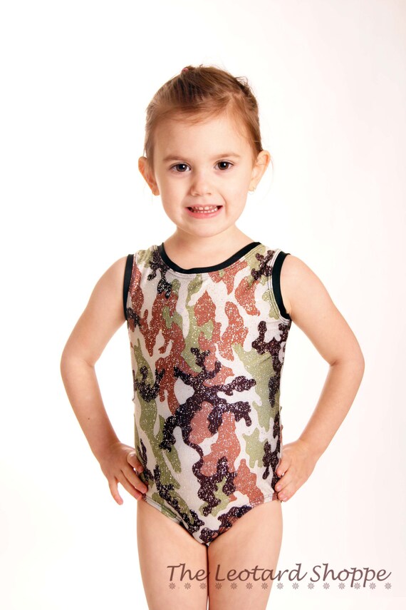 Gymnastics Leotard Girls, CLEARANCE, Camo Brown, Brown, Cream, Green