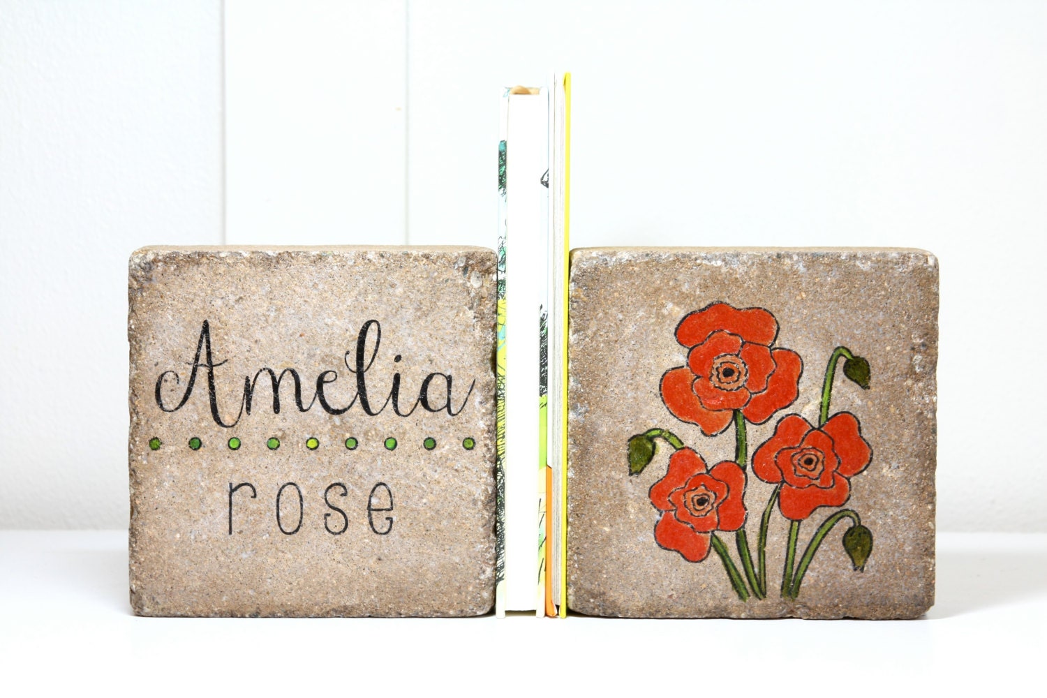Bookends Personalized Childs Name/ Poppy Bookends/ Nursery