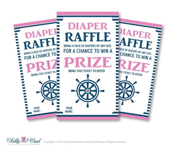 Girl Nautical Diaper Raffle Tickets Printable for Baby Girl