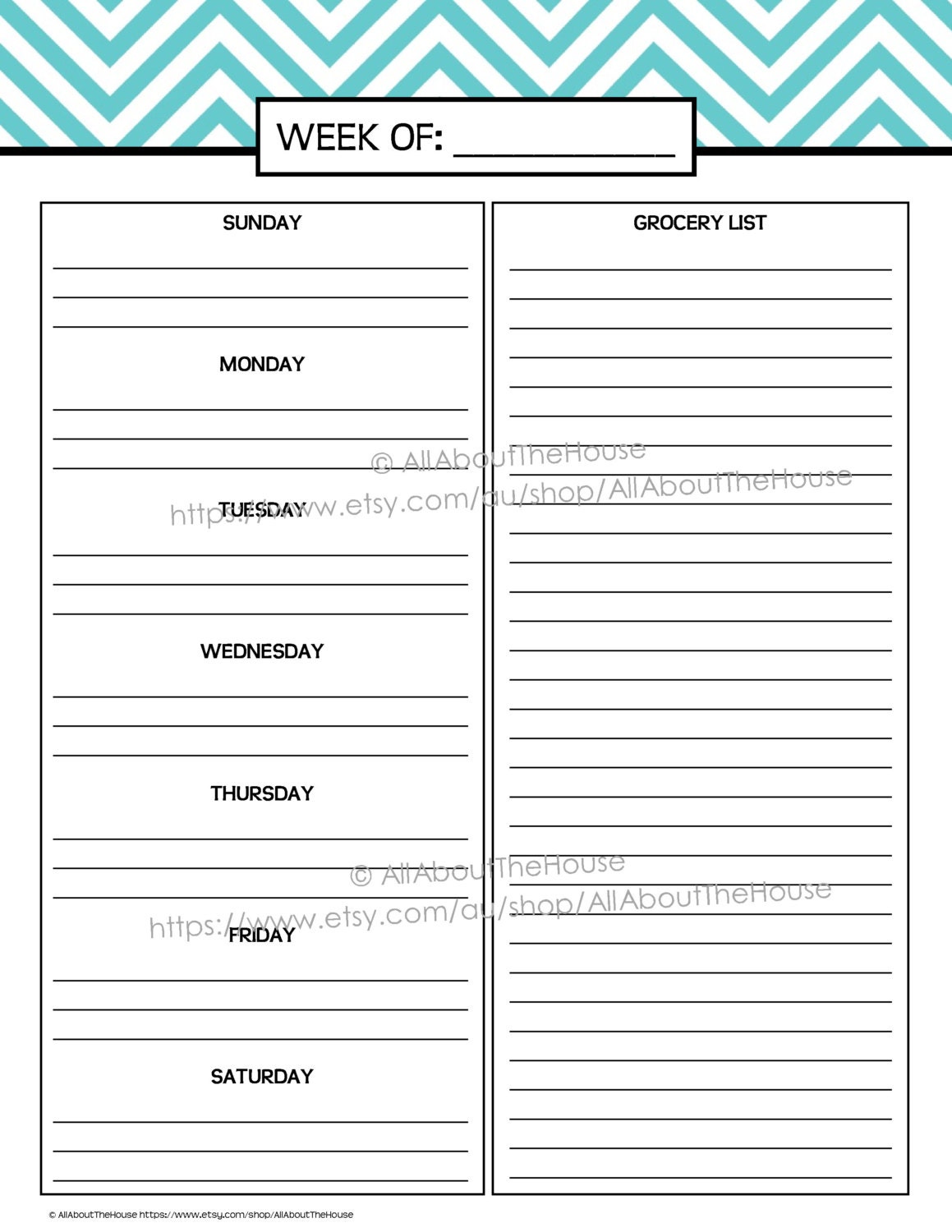 weekly meal planner printable chevron blue menu planner pdf