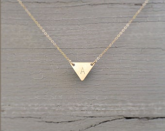 Dainty Gold Triangle Necklace / Layering Necklace / Minimal Gold Geometric Necklace 14K Gold Fill TRIANGLE Necklace Layered and Long LN107_H