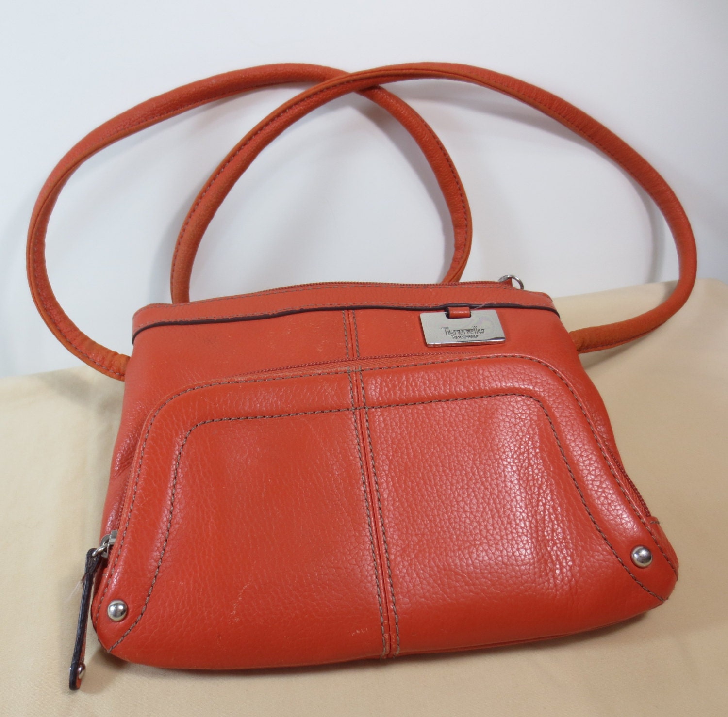 Orange Tignanello Purse Genuine Leather Vintage Handbag