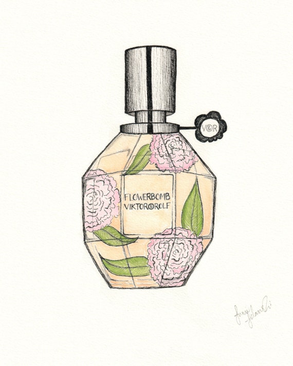 Viktor and Rolf Flowerbomb Perfume Drawing Print Pen and Ink